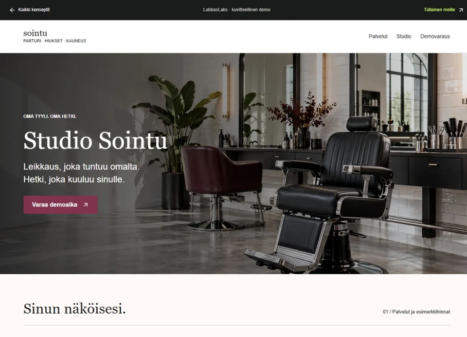 Studio Sointu fictional barber and beauty website