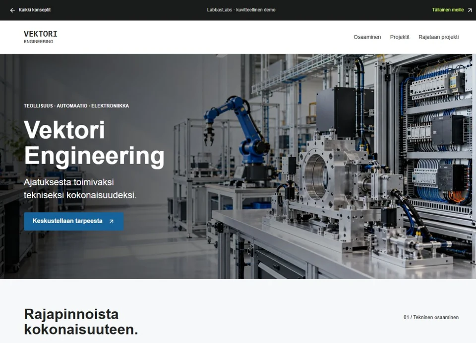 Vektori Engineering fictional technical B2B website