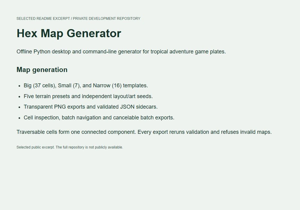HexMapGenerator: Selected README excerpt from the private project - not the full repository