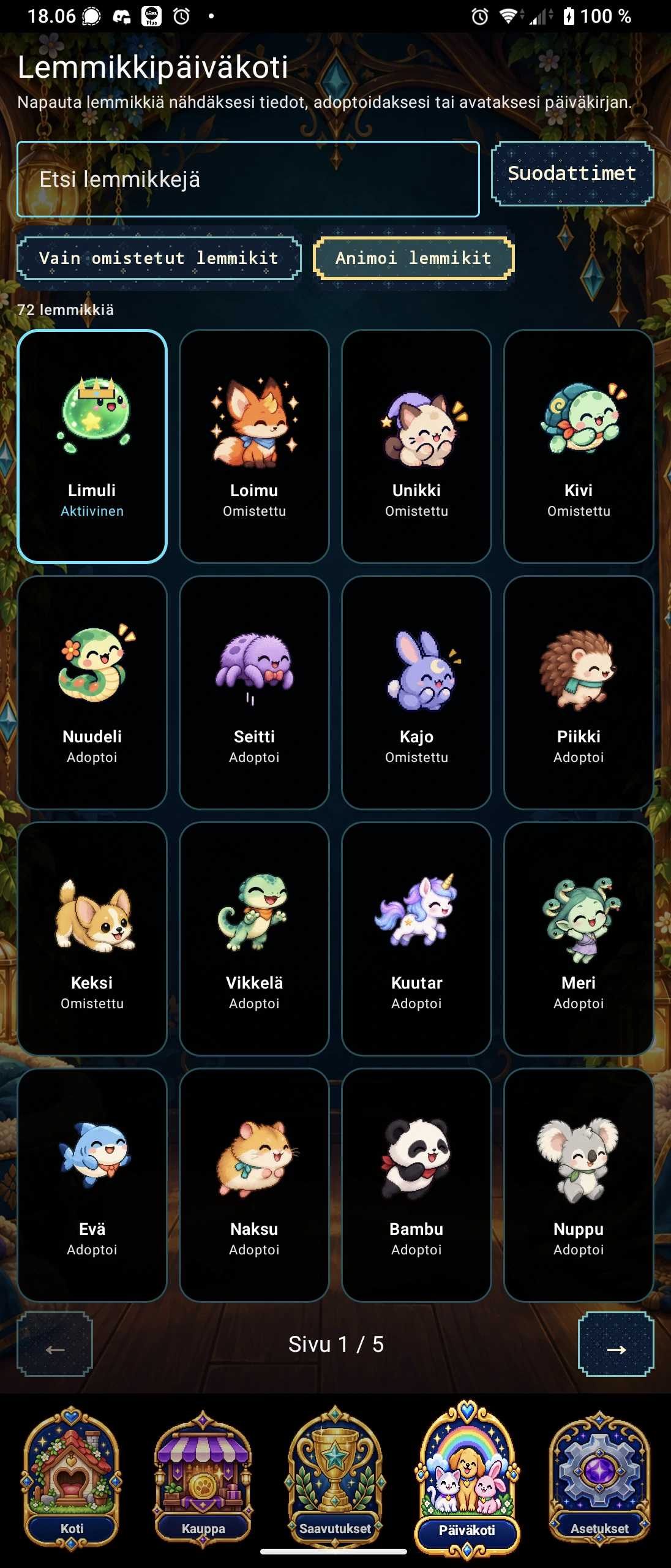 PetzyTop daycare collection in the Finnish interface