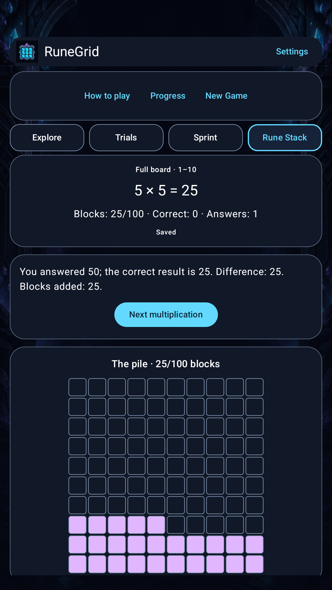 RuneGrid: Stack mode
