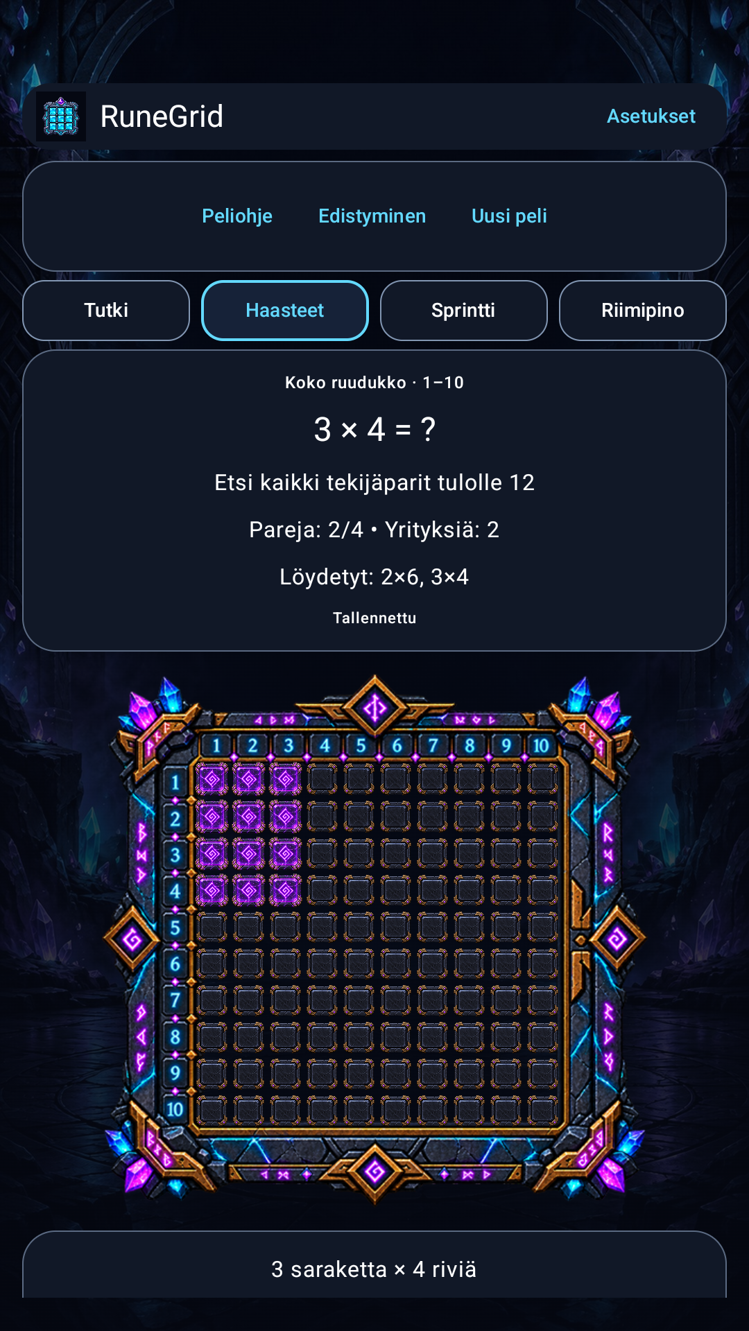 RuneGrid: Trials - Finnish interface