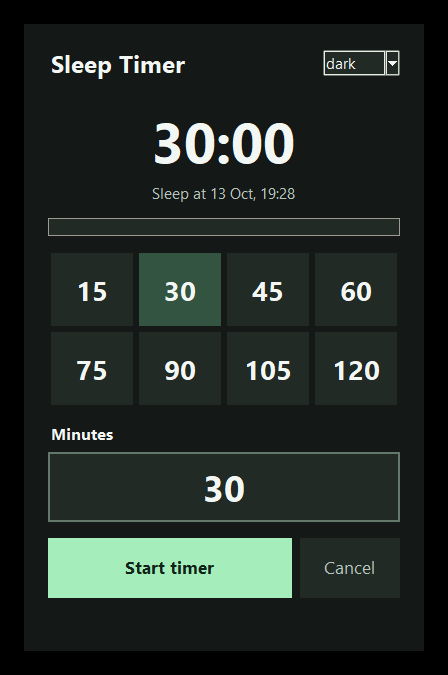 Sleep-Timer: Version 1.1.2 - large presets and minute input, dark theme