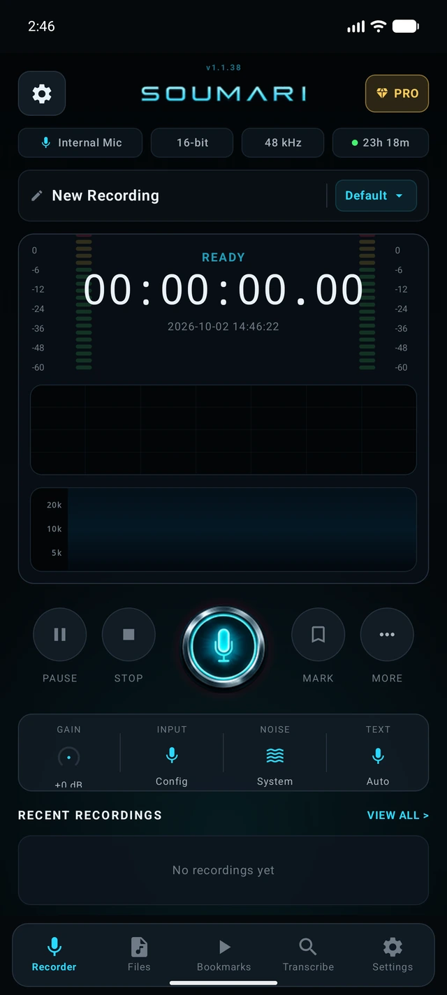 Soumari recorder - development screenshot
