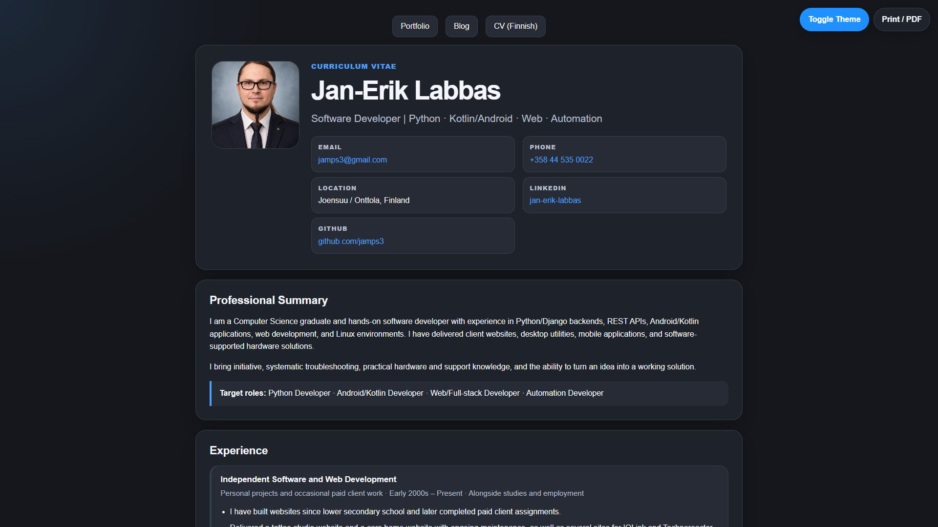 jamps3.github.io homepage - Full HD capture